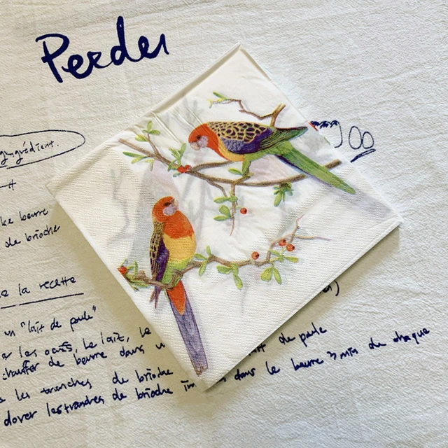 20Pcs/Bag Vintage Flower Birds Decoupage Paper Napkins Elegant
