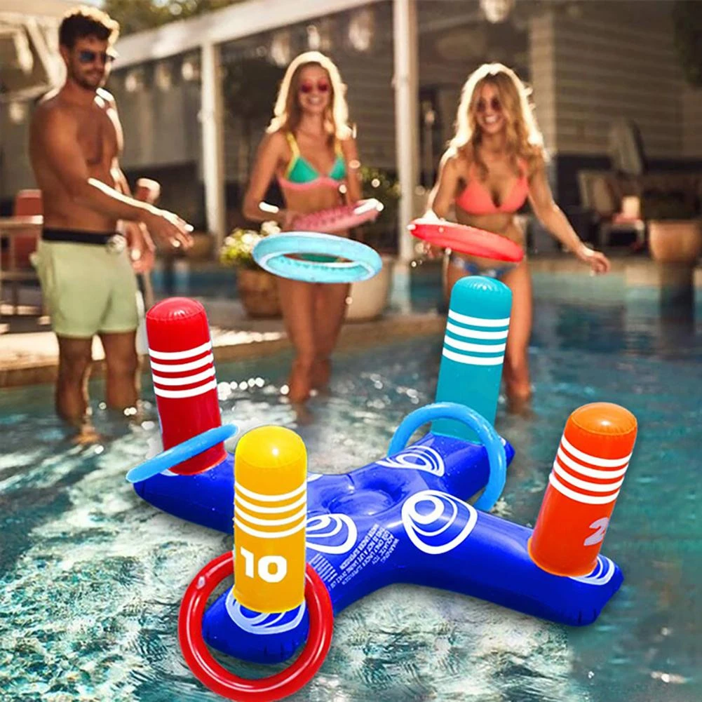 Juguetes para piscina, anillo flotante piscina, juego de lanzamiento de anillo cruzado playa de agua de verano con 4 anillos de piezas para niños/adultos| | - AliExpress