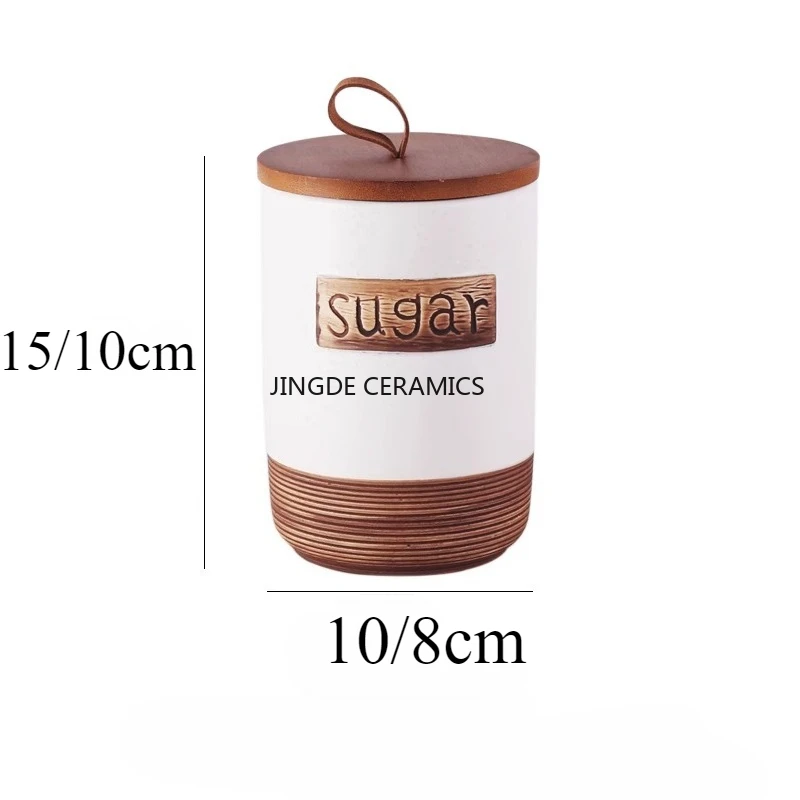 Tarro de cerámica hermético (1 unidad) para guardar azúcar, café o condimentos. Tarro de madera para guardar dulces o caramelos. - Image 6
