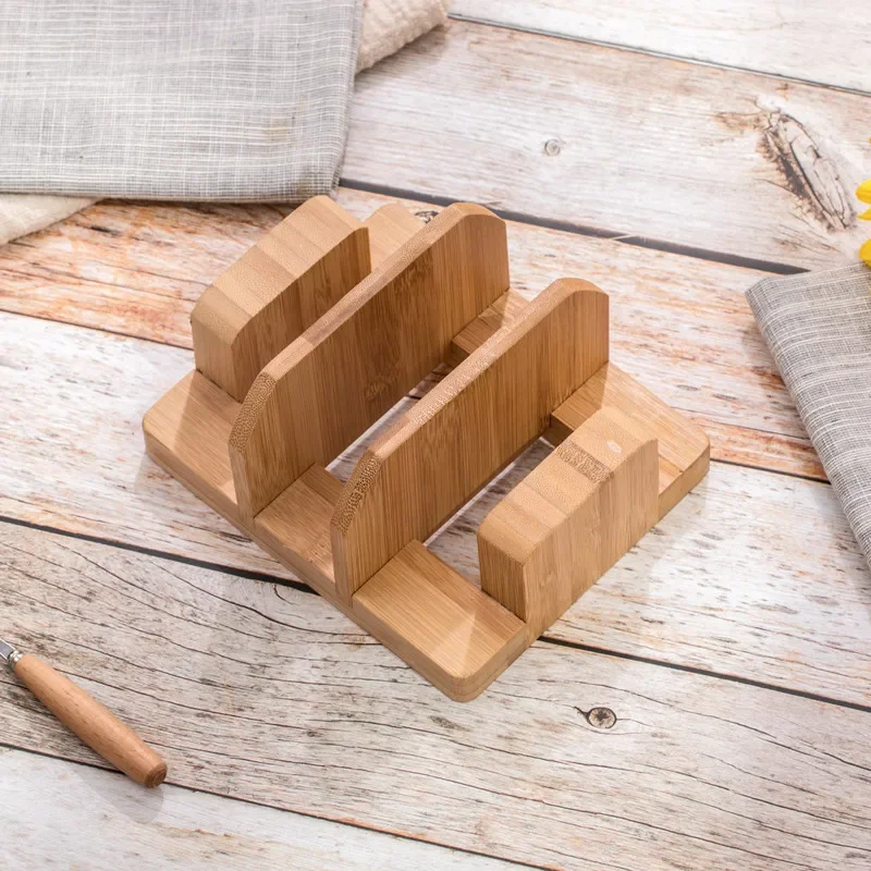 Multifunctional Durable Creative Bamboo Cutting Board Storage Rack Pot Lids Holder Kitchen Supplies Gadgets For Restaurant 2