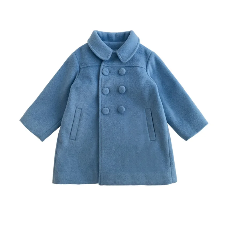 1-7 Years Girls Wool Coats New Fashion Korean Version Long Kids Jacket Spring Autumn Double Breasted Children Outerwear Clothing girls winter coat