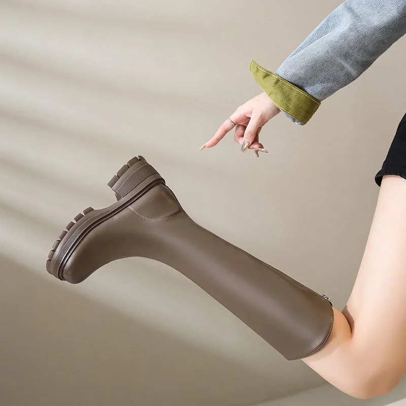 Long Tube Boots For Women 2025 Winter New Height Increasing Knight Boots Thick Heel Retro Long Boots For Women Versatile Women'S