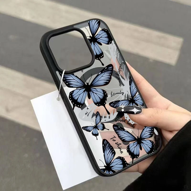 Butterfly Magnetic Transparent Shockproof Phone Case - Wireless Charging Compatible Cover