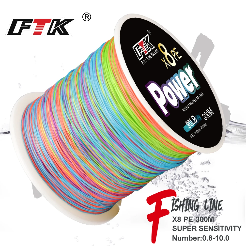 FTK 8 Braided Wire 300m 0.8#-10.0# 15LB-110LB 5 Colors Braided Fishing Line Super Abrasion Resistance