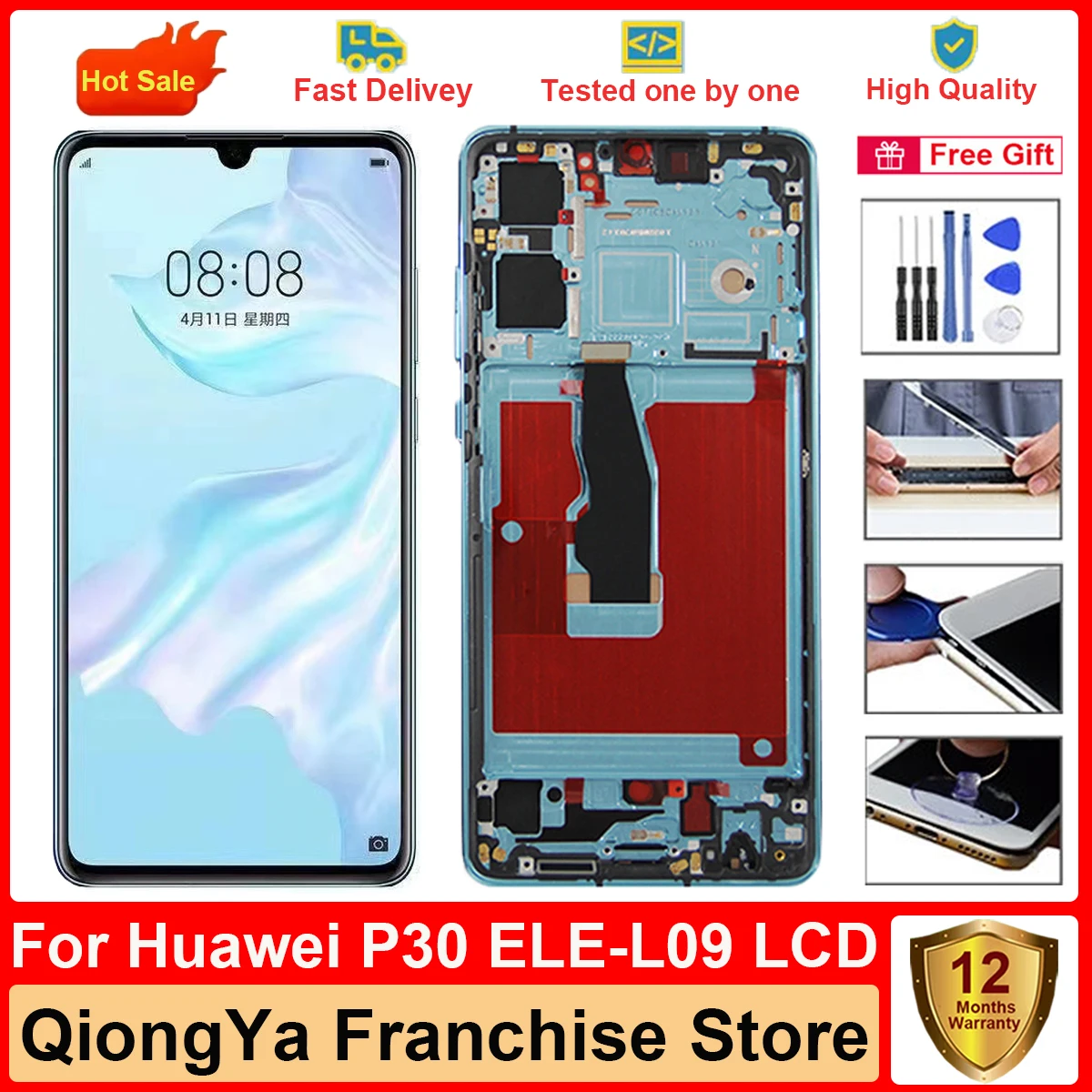 

Original AMOLED 6.1" p30 Display For Huawei P30 ELE-L29 ELE-L09 ELE-AL00 With Frame LCD and Touch Screen Digitizer Assembly Part