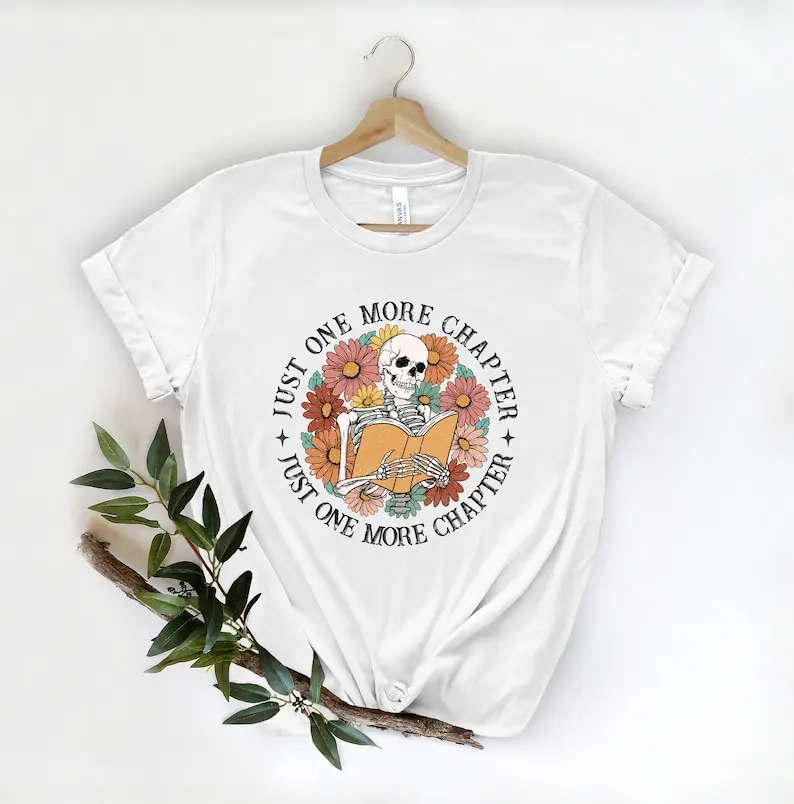 Grappig Skelet Shirt Nog Maar Een Hoofdstuk Boek Liefhebber Bibliothecaris 100% Katoenen Korte Mouw Top T-Shirt Streetwear Harajuku Y 2K