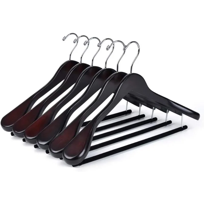 

Luxury Wide Shoulder Wooden Hangers 18 Pack, with Velvet Bar, Smooth Mahogany Finish Wood Suit Hanger Coat Hanger for Closet