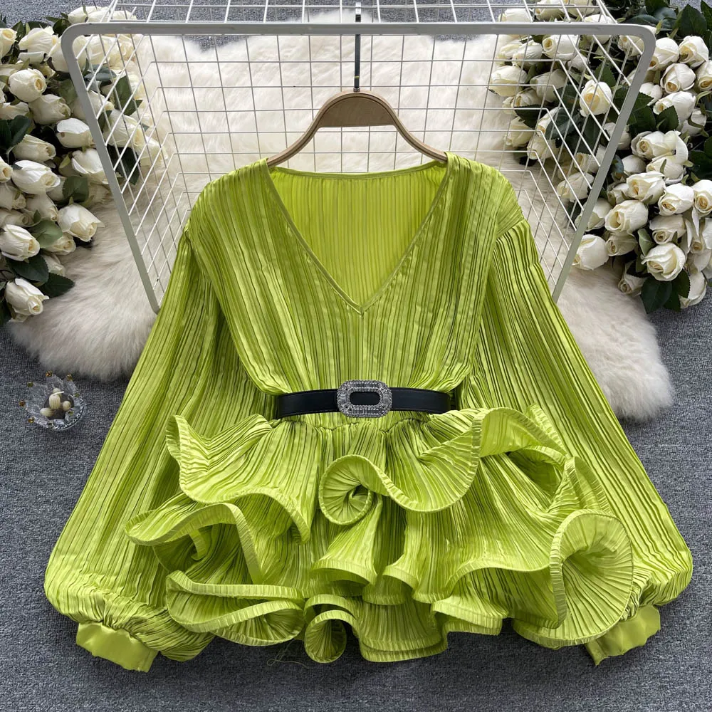 Autumn And Winter Sexy O Neck Long Sleeve Ruffles Women