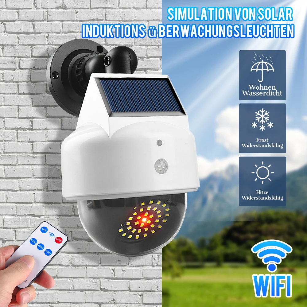 Outdoor Sensor Solar Lights Remote Control Powered Simulation Monitoring Wall Lamp Fake Security Camera for Porch Garden Patio 2
