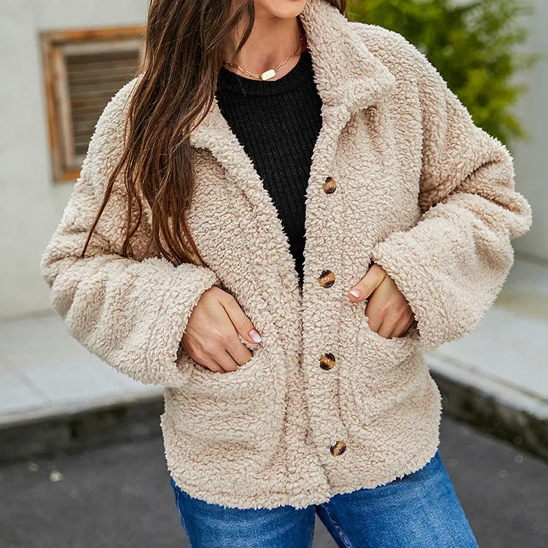 Autumn and Winter Women's 2021 Trendy Lapel Single-breasted Pockets Long-sleeved Women's Fashion Casual Loose Wool Coat Women