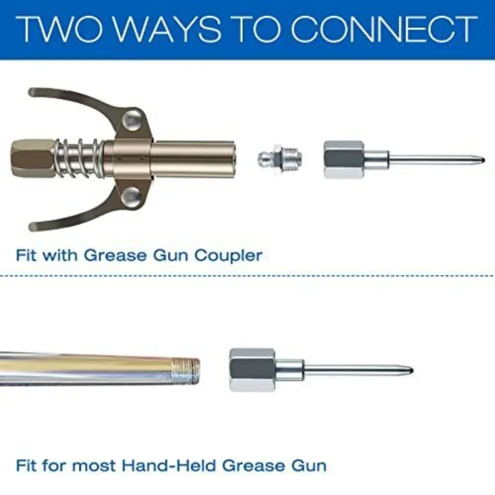 Grease Narrow Needle Nozzle Adapter with Hardened Steel Tips, Removable Tool Grease Gun Accessories