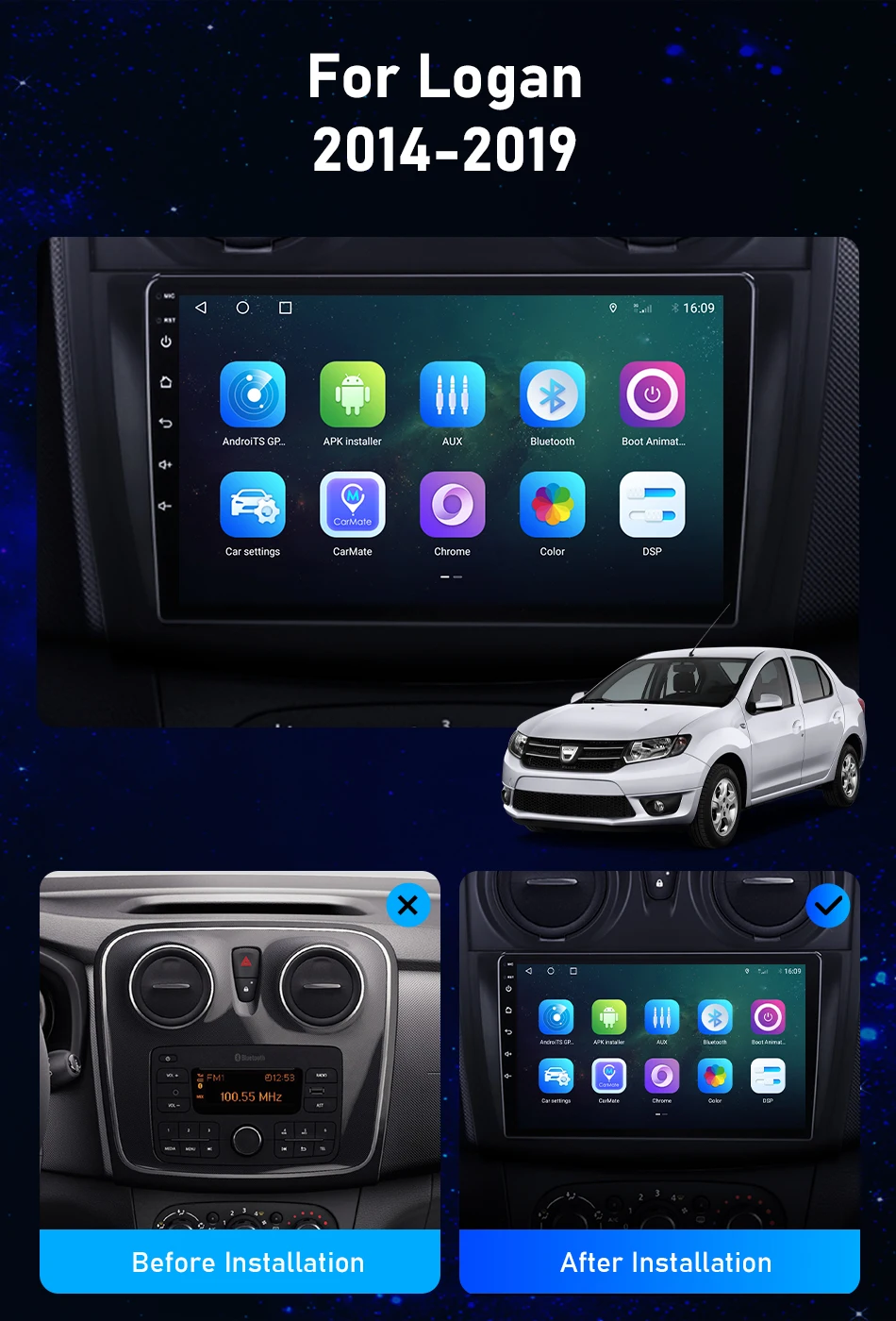 Srnubi Autoradio für Renault Logan 2 Sandero 2012-2019 GPS Intelligente Systeme Stereo CarPlay Android Auto Multimedia Autoradio – Detail 3