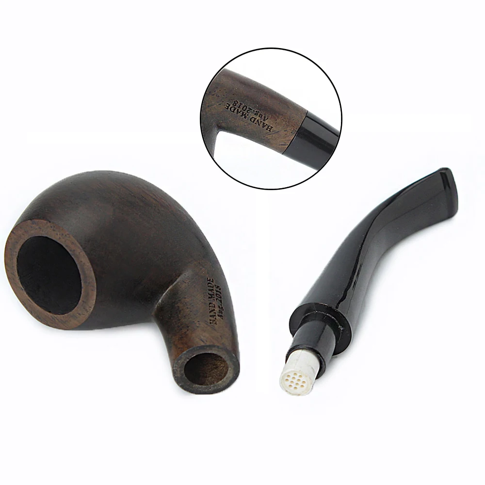 Tobacco Pipe Smoking Pipe Old Fox Black Sandalwood Tobacco Bent Apple Pipe Set Accessories 9MM Filter Solid Wood Dry Ebony Smoking Pip With 10 Tools Kits