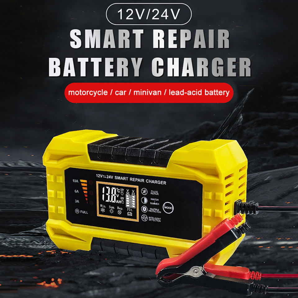EU US Plug Pulse Repair Car Battery Charger 110V/220V Input Universal For Wet Dry Lead Acid Gel Battery 12V 10A 24V 5A