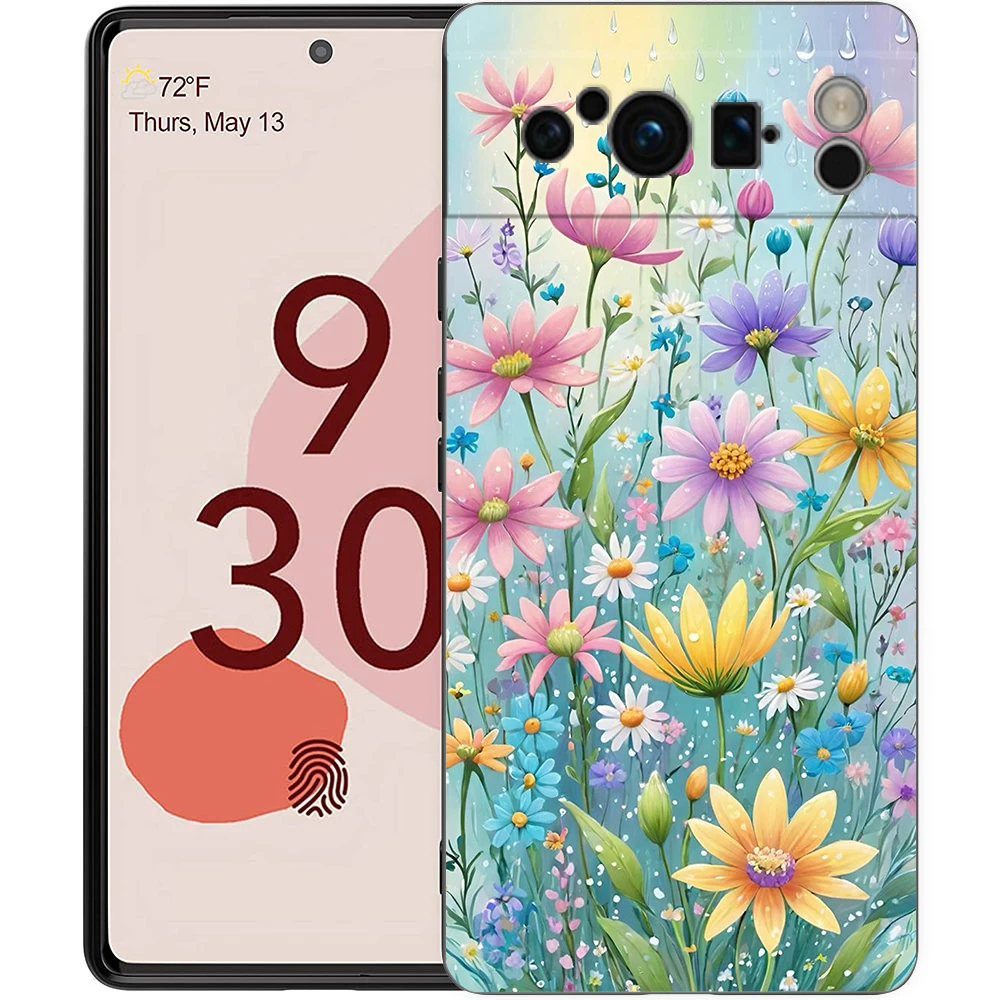 Colorful Flower Design Black Soft Shell Phone Case