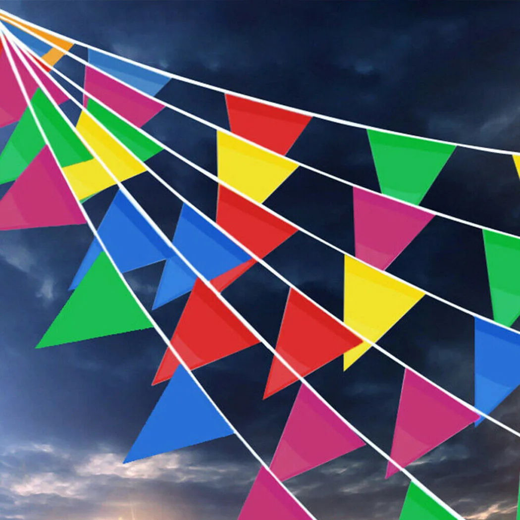 100M Multicolored Triangle Flag Bunting Party Banner Triangle Garland For Kindergarten Home Gardens Wedding Shop Street Decors