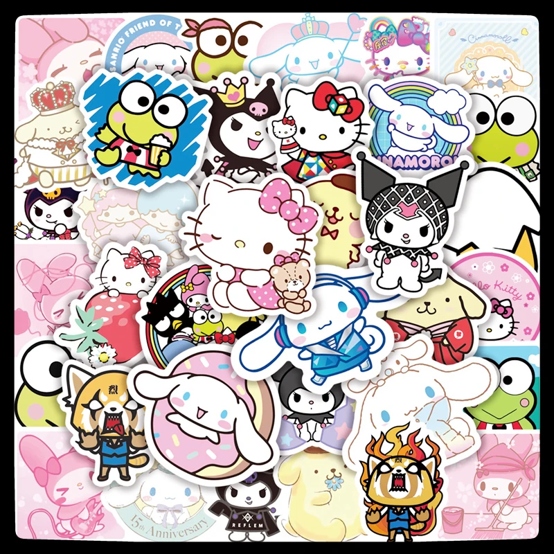 10/30/50PCS Sanrio Hello Kitty Kuromi Mymelody Pochacco Graffiti Stickers Decoration Car Trunk Suitcases Waterproof Deals for Ki