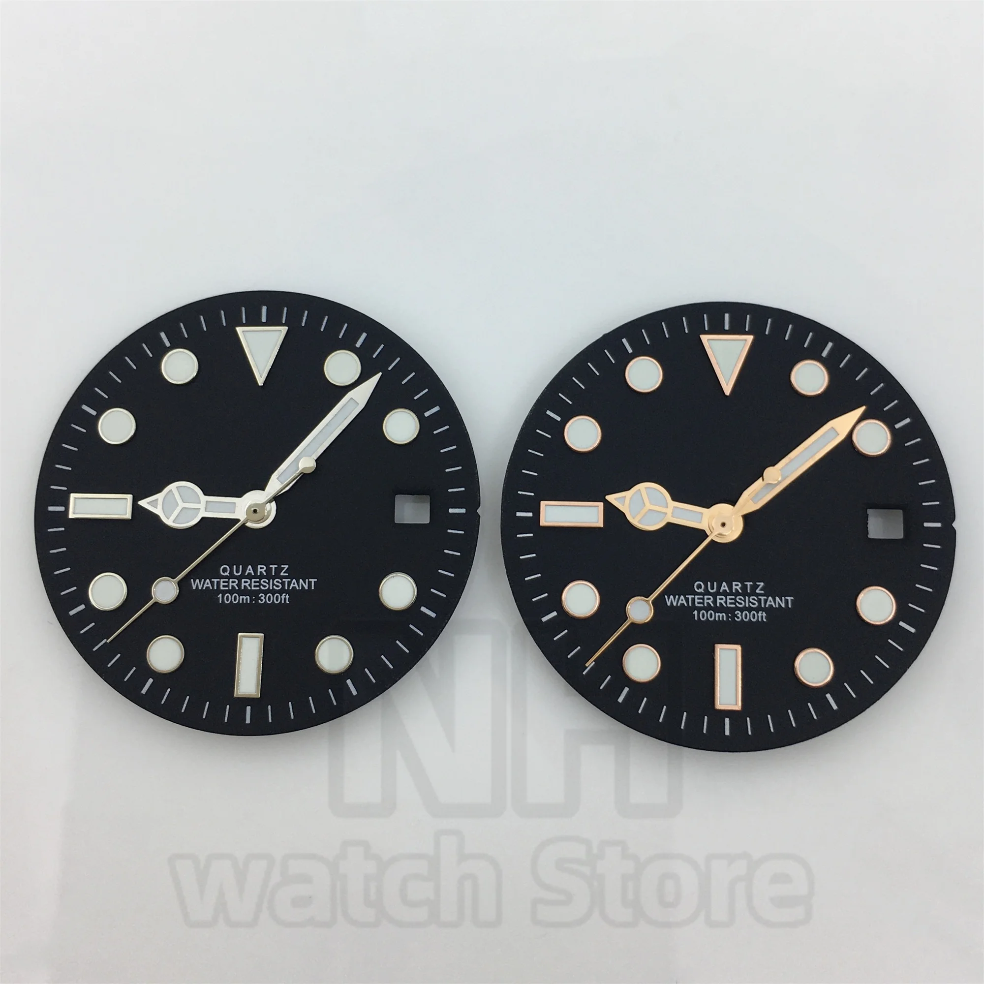29mm Black & White Watch Dial with Green Luminous Hands - Matte & Glossy Finish