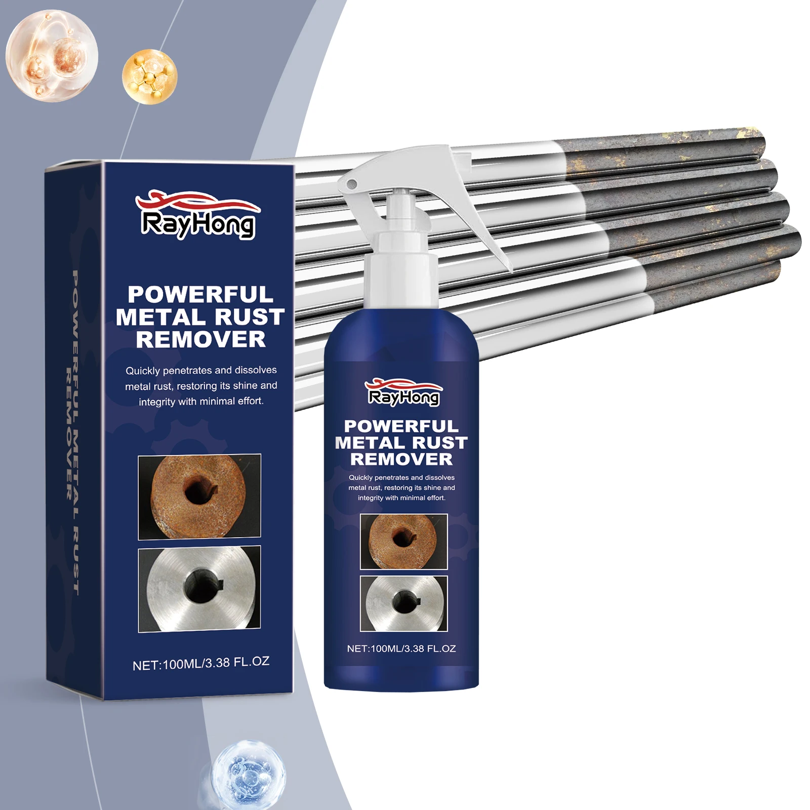 New Powerful Metal Rust Removal, Powerful Metal Rust Remover, Car Remover Spray Surface Paint Car Cleaning