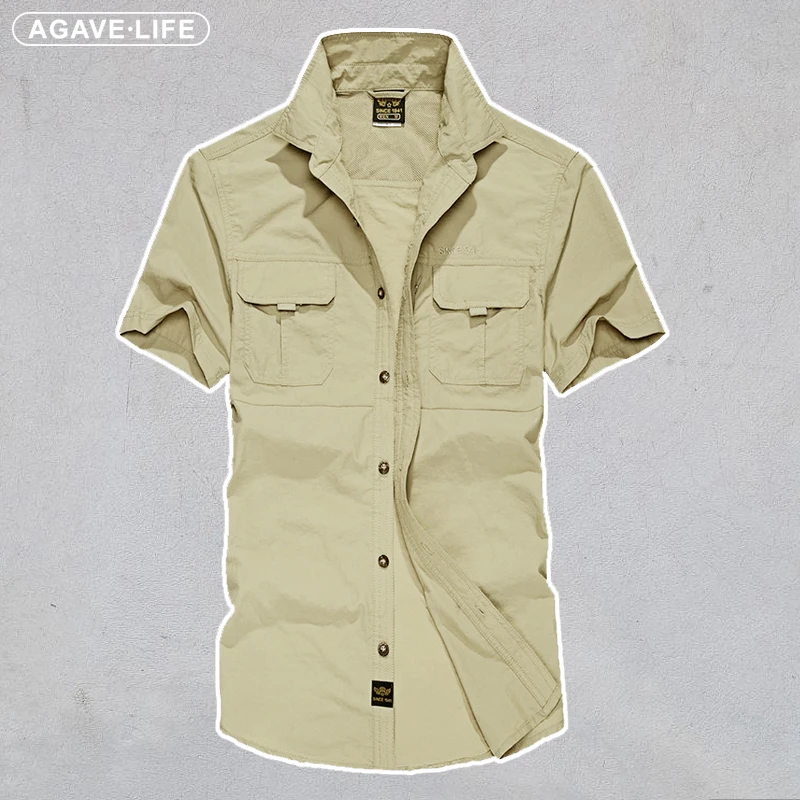 

Summer Mens Short Sleeve Outdoor Shirts Pocket Quick Dry Cargo Blouse Tactical Hiking Fishing Military Clothes Men Oversize Tops