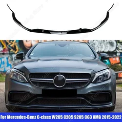 Car Front Bumper Lip Diffuser Spoiler Gloss Black For Mercedes-Benz C-class W205 C205 S205 C63 C63s Only AMG 2015-2022