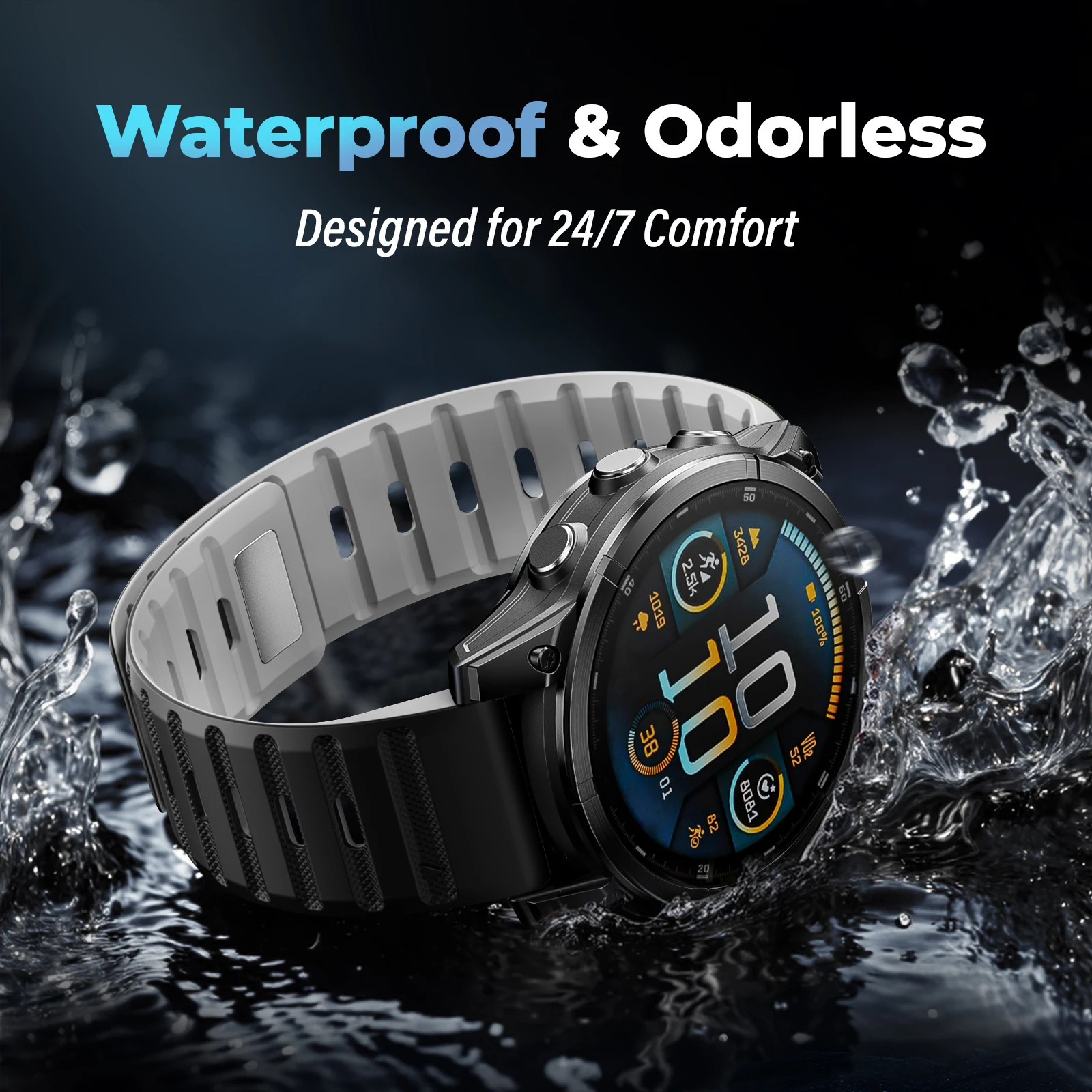 Magnetic Silicone QuickFit Watch Strap - 26mm/22mm Adjustable Band