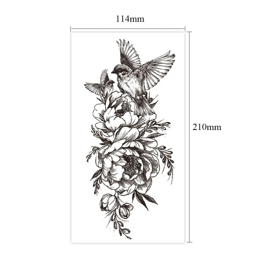 Black Flower Temporary Tattoos for Women Butterfly Bird Floral Fake Tattoo for Arm Body Sleeve Decor Waterproof Tattoo Stickers temporary tattoos