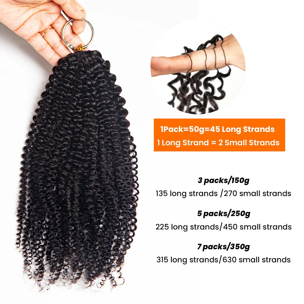 Huamn Crochet Hair for Women Afro Kinky Curly Knotless Pre-separated Feather Crochet Hair Extensions Natural Black 3