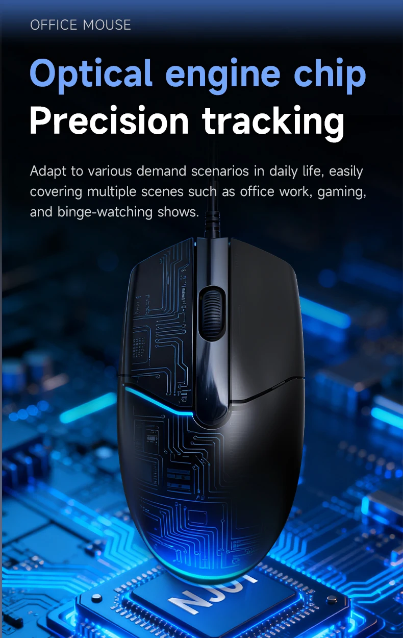 AJAZZ NJ01 Gaming- und Büro-Maus mit Kabel, leise, optisch, 1000 DPI, 78 g, leichter optischer Chip – Detail 8