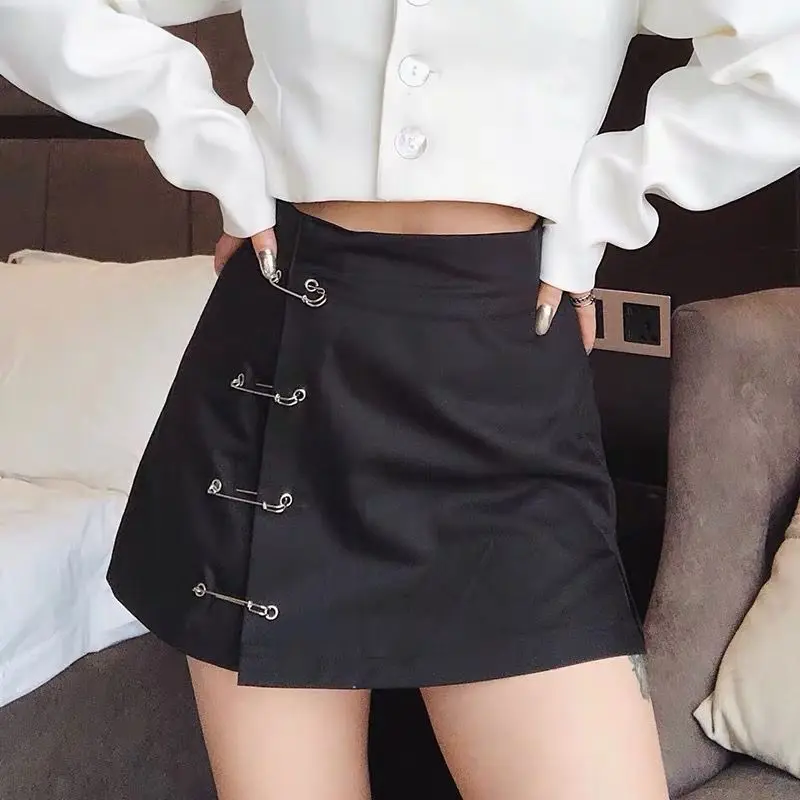 Streetwear Mini Skirt Women Side split brooch High Waist Side Zipper Short Skirt Sexy Female A-Line Slim Hip Camo Skirts jean skirt