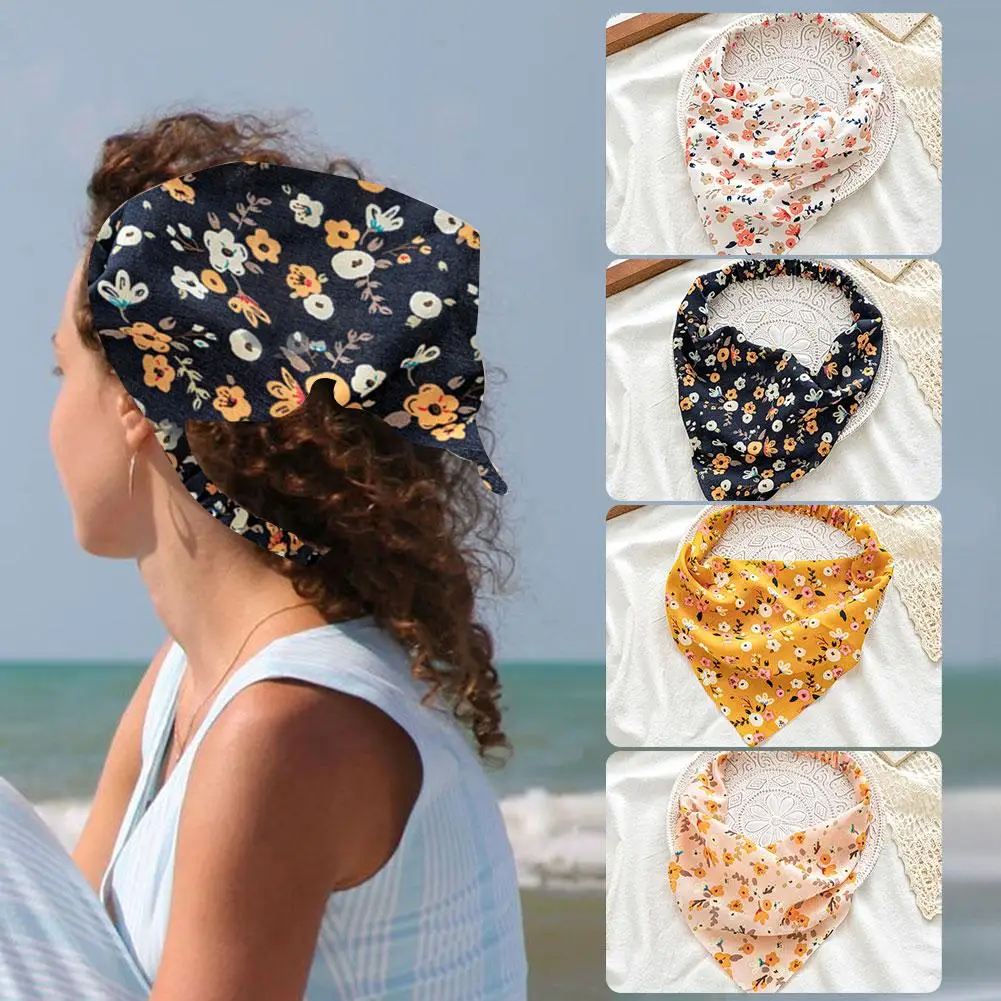 

Pastoral Style Headscarf Hairband Women's Elastic Belt Headwear Versatile Triangle Scarf Pairing Elastic Fragmented Flower J4E0