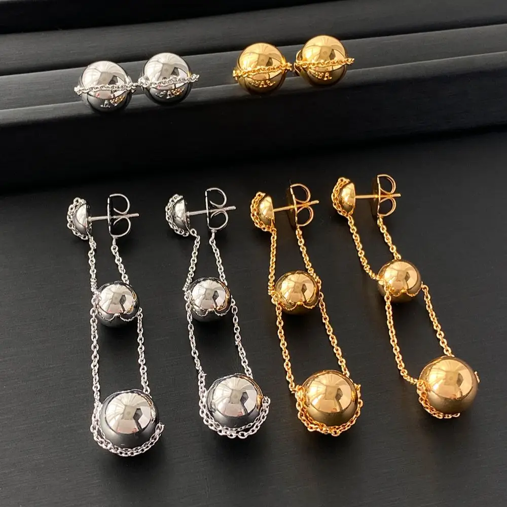 

Designer Jewelry 18K Plating Gold Silver Three Round Long Tassel Chain Top Quality Luxury Earring Women Famous Brand Trend