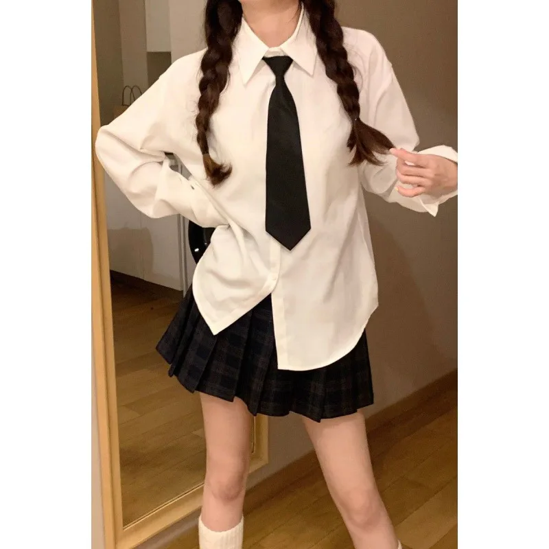 새로운 패션 아동용 긴팔 정장 흰색 셔츠 (넥타이 포함) 십대 소년용 우아한 블라우스, 웨딩 파티, 어린이 학교복