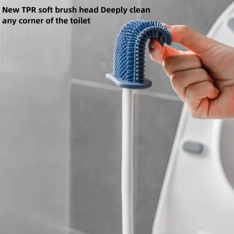 Description Picture 3 of itemWall Hanging Toilet Brush with Holder Long Handled Silicone Toilet Brush Soft Bristles WC Cleaning Brush Bathroom