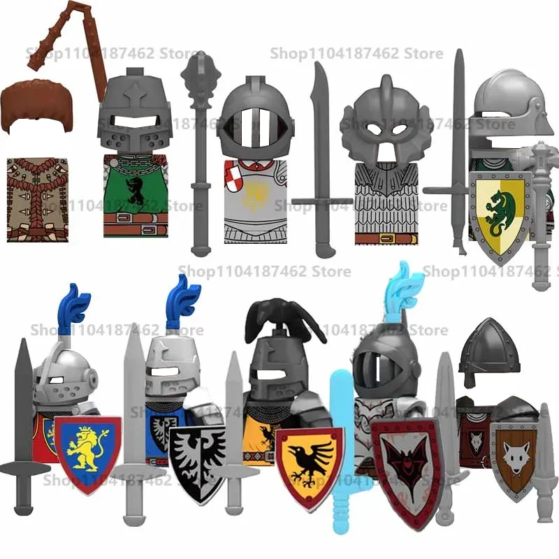 Medieval Knight Army Set with Green Dragon and Wolf Warrior Building Blocks