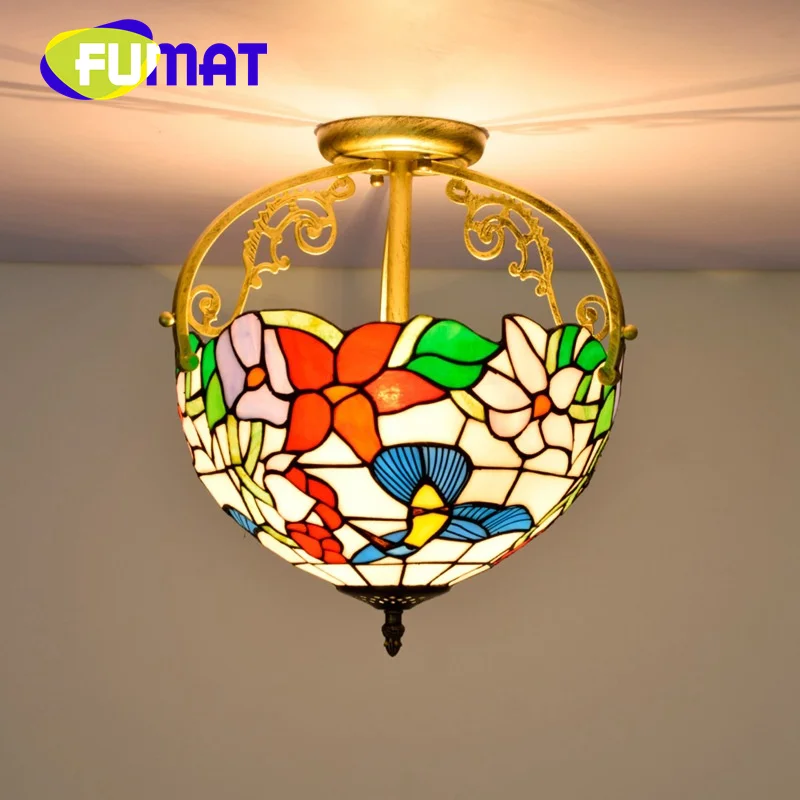 

FUMAT Tiffany Peachy Garden stained-glass 16-inch chandelier deco the dining room bedroom hallway ceiling light