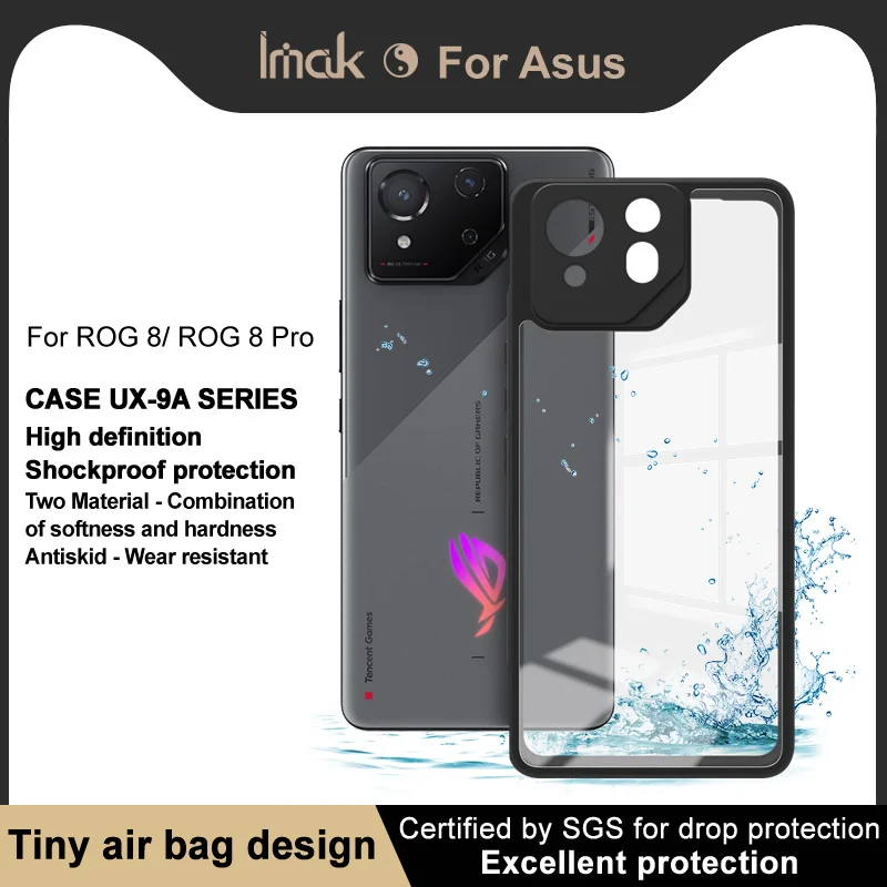 Imak Ux-9A Cover Posteriore Trasparente Per Pc + Tpu Con Cornice Morbida Antiurto Per Telefono Asus Rog 8 Pro / Rog 8