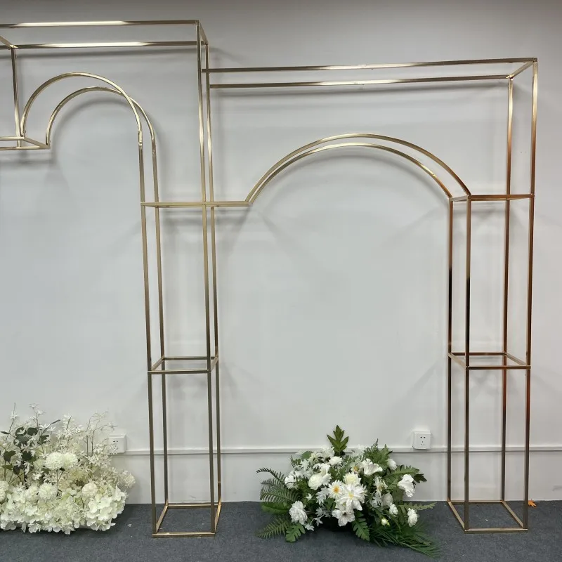 Square Arch Flowers Rack Gold Set Party Stage Decor Electroplate Wedding Background