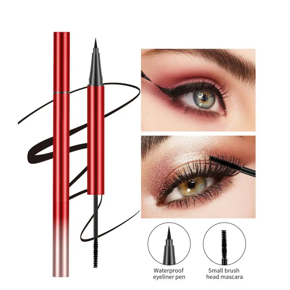 2 in 1 Double-ended 3D Eyeliner Mascara Pen Lash Pencil Lengthening Natural Eyelash Thicken Smudge-proof Long Lasting Waterproof