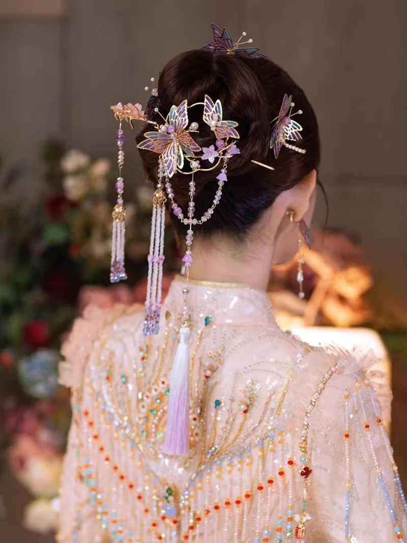 Schmetterlings-Haarspangen Mit Quaste – Vintage Haaraccessoire Für Mädchen, Frauen, Cosplay & Hochzeiten, Lila, 2 Stück