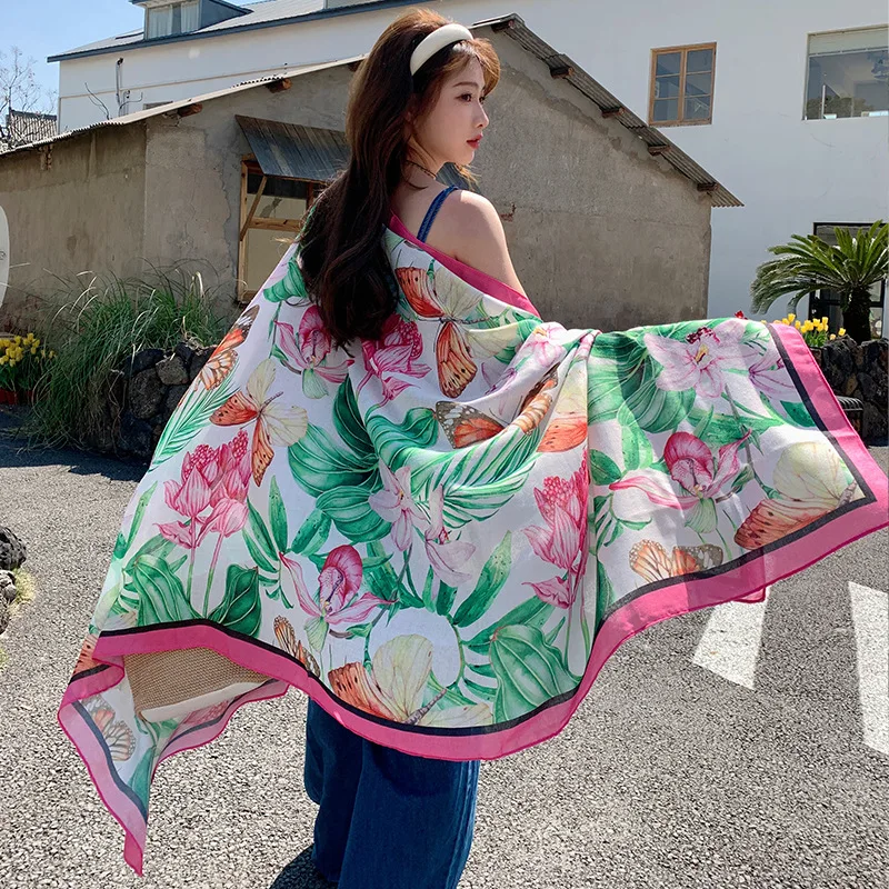 Print Trip Beach Sunscreen Scarve Bikini Shawl Sarong Wrap Scarf Women Brazilian Swimsuit Bathing Cover-ups Cape 90x185CM