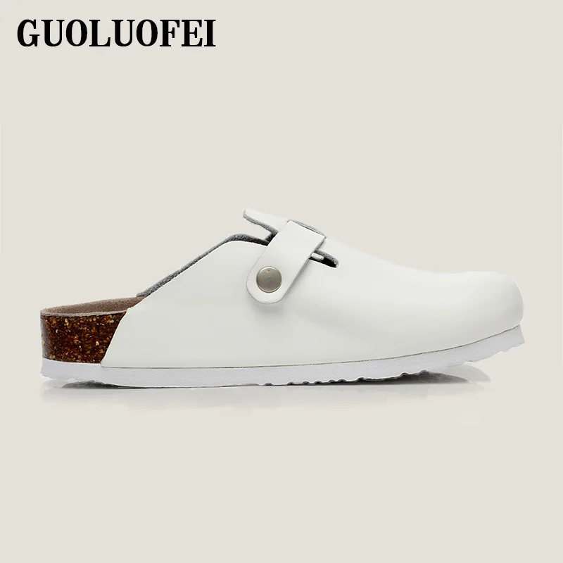 Unisex PU Leather Clogs Adjustable Buckle Slip On Cork Footbed Home Clog Slippers Mules Shoes 6