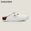 Unisex PU Leather Clogs Adjustable Buckle Slip On Cork Footbed Home Clog Slippers Mules Shoes 6