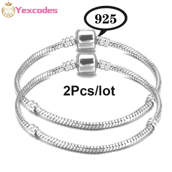 Yexcodes 실버 도금 925 로고 뱀 본 체인 팔찌, DIY 우정 팔찌, 3mm 팔찌, 정품 브랜드
