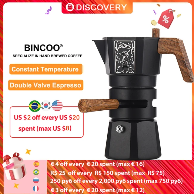 Bincoo 120ML/2 Cup Stovetop Espresso Maker Double Valve Moka Pot with  Thermostat Extractor,Italian Espresso Moka Pot with Powder Dispenser and  Filter