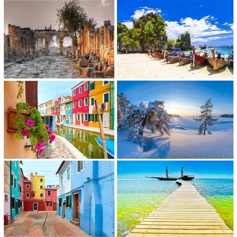 

Photorealistic Fabric Ocean Scenery Photo Studio Photography Background Lake Scenic Beach Trees Landscape Backdrops 22815 FJ-04