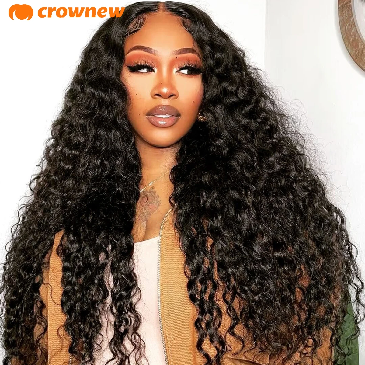 Human Hair Wigs Curly Deep Wave Frontal 13x4 HD Lace 200% Pre Plucked Bleached Knots