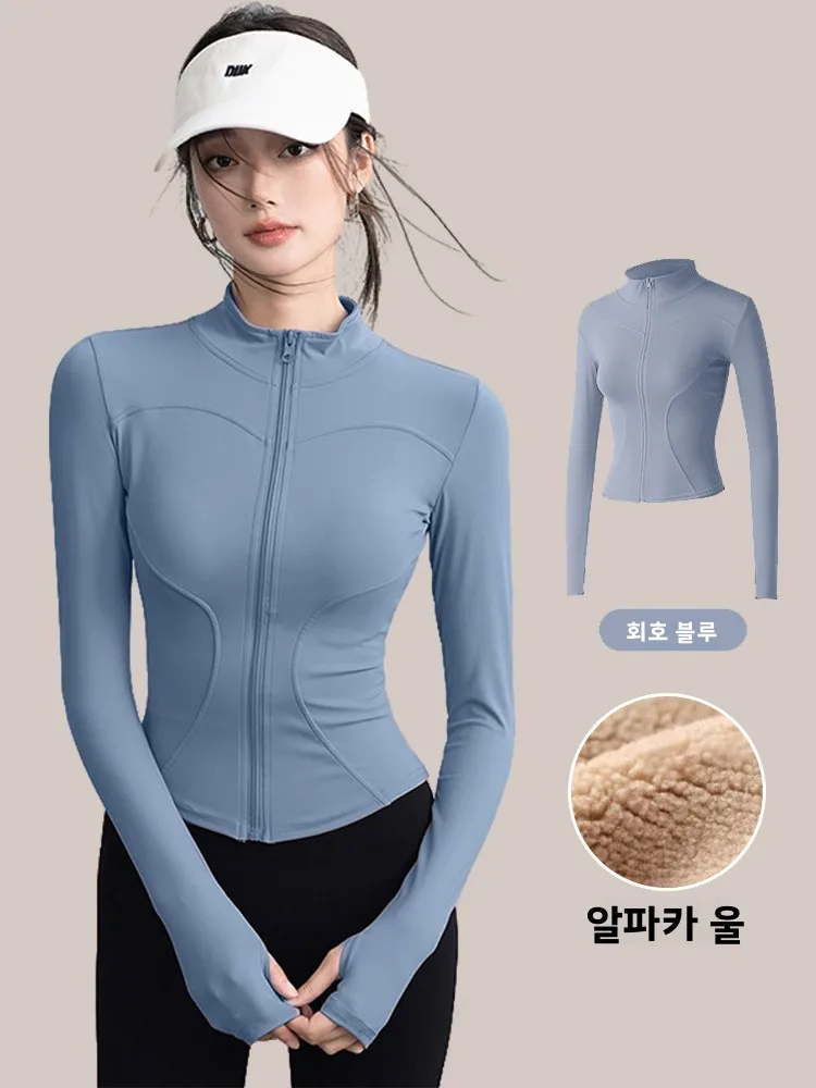 여성용 후드 재킷 스탠드 칼라 두꺼운 야외 러닝 사이클링 등산 오픈 가디건 코트 슬림 효과 가을 겨울