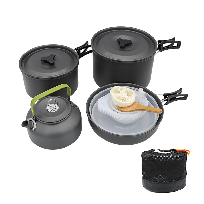 Portable Stackable Cookware Camping Equipment Pots and Pans Set Aluminum  Alloy Non-Stick Ci13005 - China Portable Stackable Cookware and Pot price