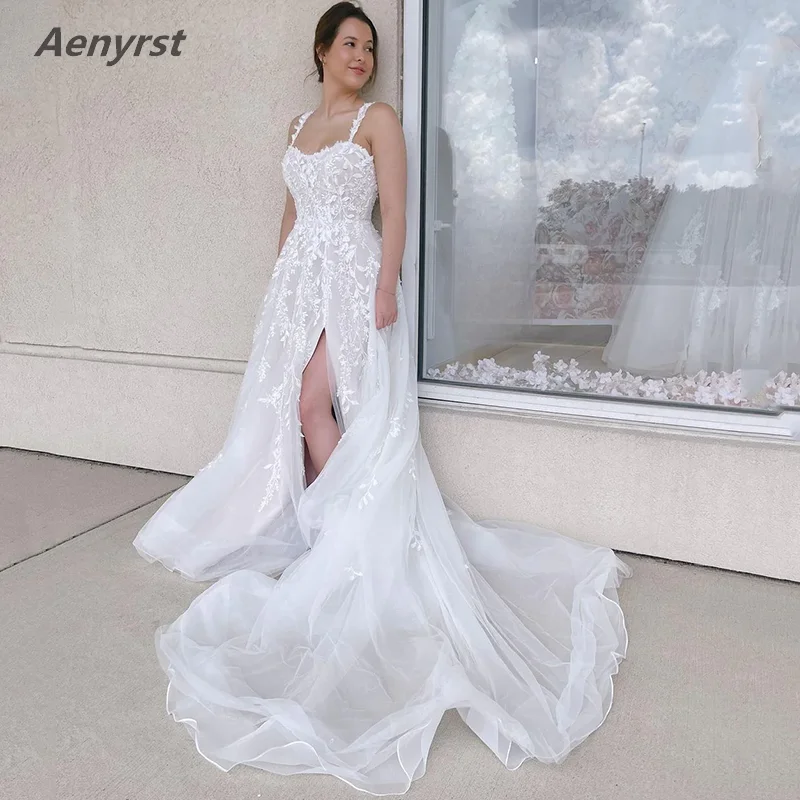 

2024 свадебное платье с вырезом сердечком Великолепная свадебная одежда кружевное сексуальное свадебное платье с открытой спиной длиной до пола с шлейфом для часовни Aenyrst